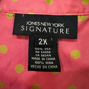 Jones New York Pink and Green Silk Blouse